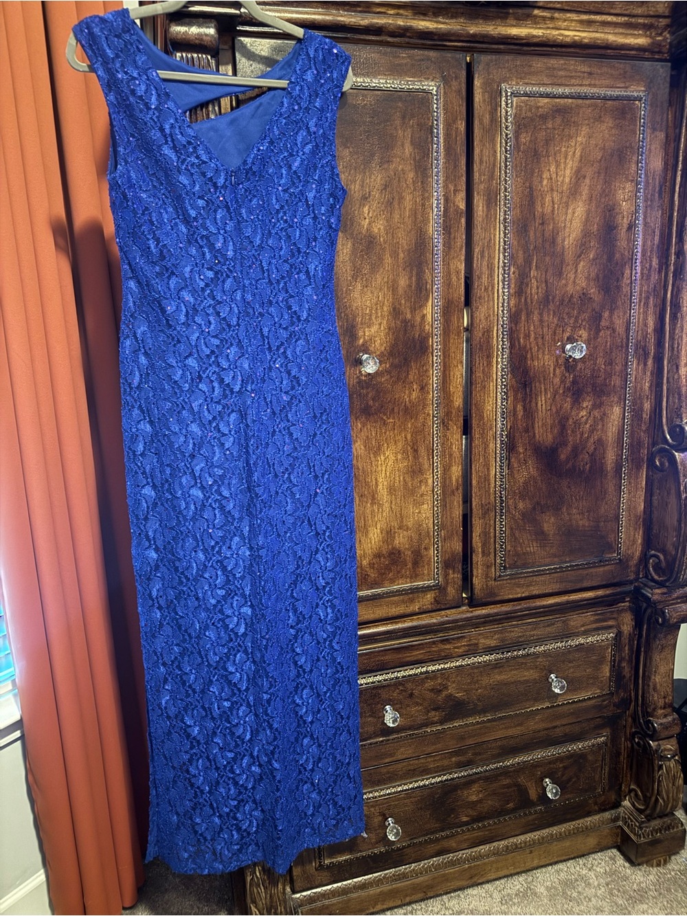 connected apparel Royal Blue Lace V-Neck Maxi Dress